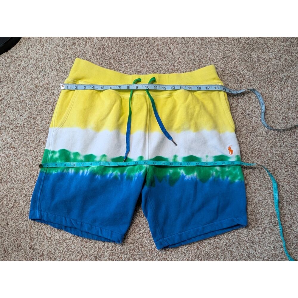 Polo Ralph Lauren Sweat Shorts Mens Large Yellow White Green Blue Tie Dye Fleece - Picture 6 of 12